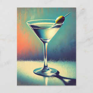 Mid Century I Love The Blues Martini Kunst Postkarte
