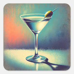 Mid Century I Love The Blues Martini Kunst Quadratischer Aufkleber