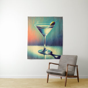 Mid Century I Love The Blues Martini Kunst Wandteppich