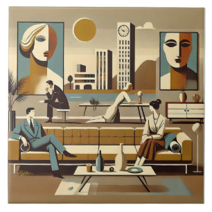 Mid-Century-Interieur-Design-Kunst-Lounge Fliese