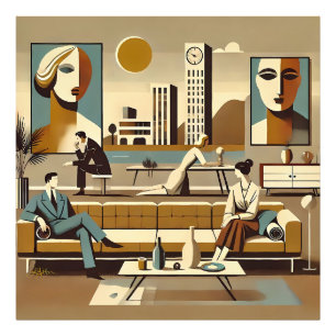 Mid-Century-Interieur-Design-Kunst-Lounge Fotodruck