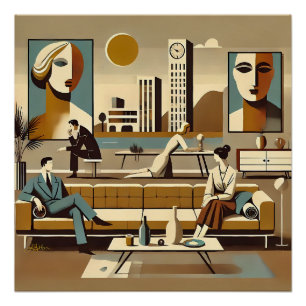 Mid-Century-Interieur-Design-Kunst-Lounge Poster