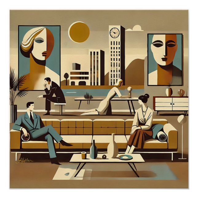 Mid-Century-Interieurdesign Kunstlounge Poster (Vorderseite)