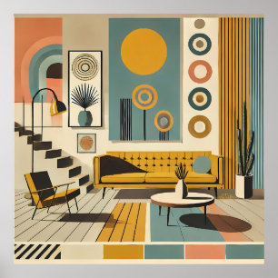 Mid-Century-Interieurdesign Wüstenwohnzimmer Poster
