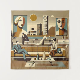 Mid Century Interior Design Art Lounge Wandteppich