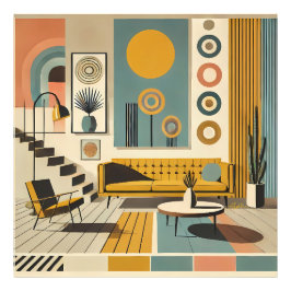 Mid Century Interior Design Desert Livingroom Fotodruck