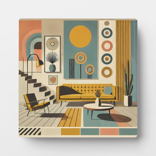 Mid Century Interior Design Desert Livingroom Fotoplatte (Vorderseite)