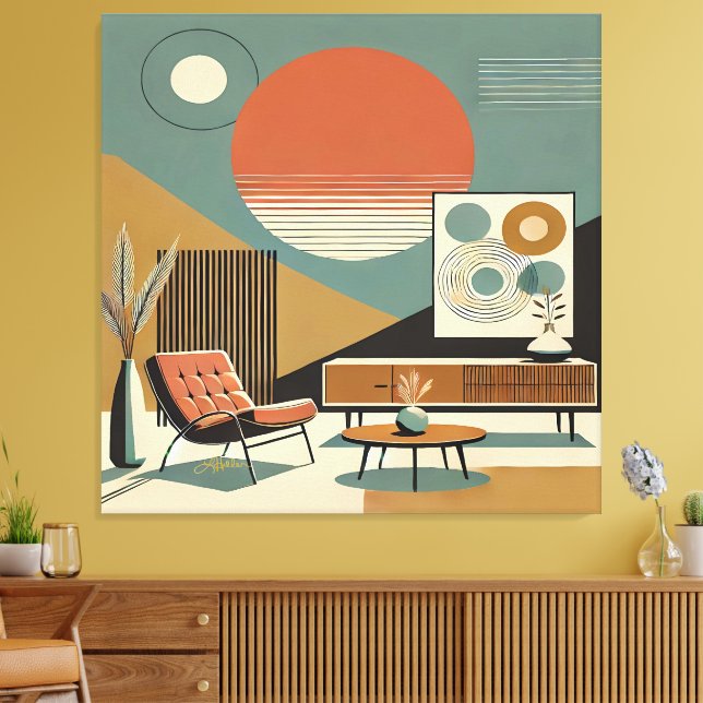Mid Century Interior Design Sunrise Livingroom Leinwanddruck (Insitu (Wohnzimmer))