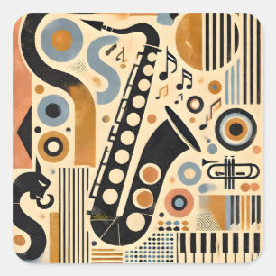 Mid-Century-Jazz-Age-Minimalist-Kunst-Saxophon Quadratischer Aufkleber