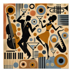 Mid Century Jazz Age Minimalistische Kunst Martini Poster