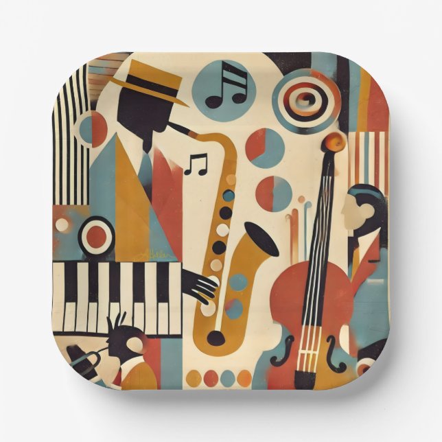 Mid Century Jazz Age Modern Minimalist Trio Pappteller (Vorderseite)