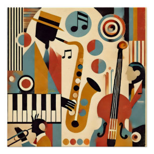 Mid Century Jazz Age Moderne Minimalistische Trio Poster