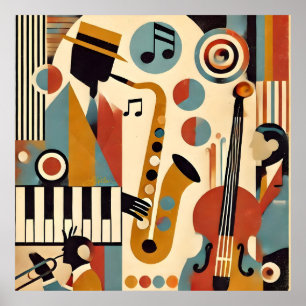 Mid Century Jazz Age Moderne Minimalistische Trio Poster