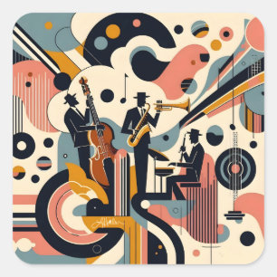 Mid-Century-Jazz-Age-Psychedelic-Trio Quadratischer Aufkleber