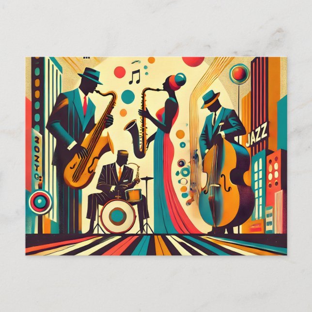Mid Century Jazz Age Quartett Postkarte (Vorderseite)