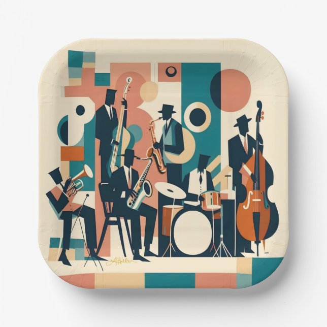 Mid Century Jazz Age Sextett Pappteller (Vorderseite)
