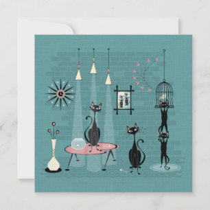 Mid Century Kitty Family Mischief ©studioxtine Karte