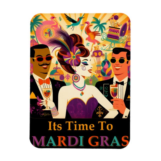 Mid Century Mardi Gras Cocktail Party Magnet (Vertikal)