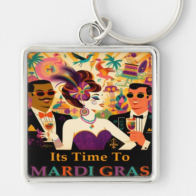 Mid Century Mardi Gras Cocktail Party Schlüsselanhänger (Vorne)