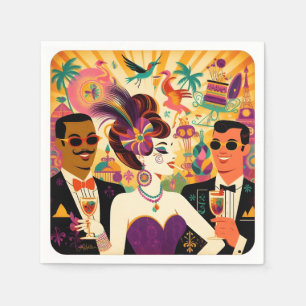 Mid Century Mardi Gras Cocktail Party Serviette
