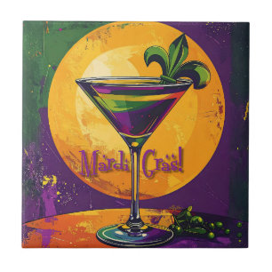 Mid Century Mardi Gras Sonnenuntergang Fleur De Li Fliese