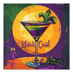 Mid Century Mardi Gras Sonnenuntergang Fleur De Li Fotodruck