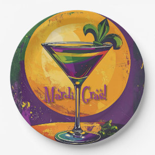 Mid Century Mardi Gras Sonnenuntergang Fleur De Li Pappteller