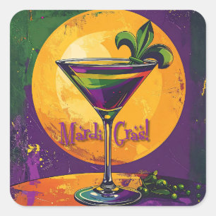 Mid Century Mardi Gras Sonnenuntergang Fleur De Li Quadratischer Aufkleber