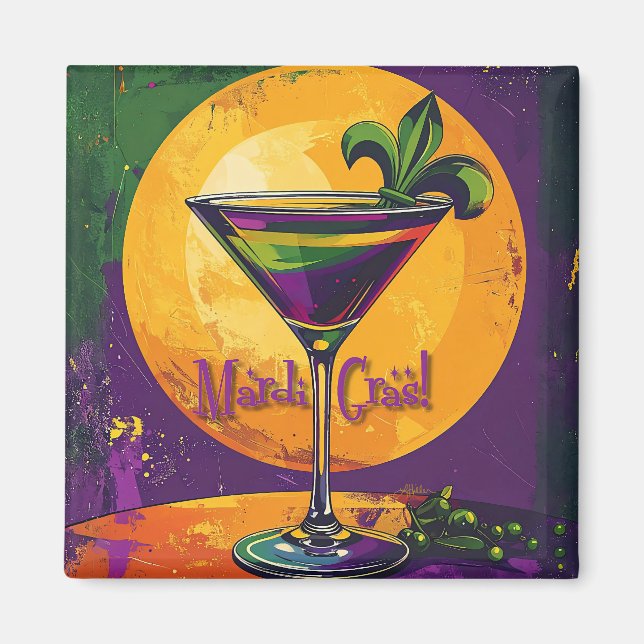 Mid Century Mardi Gras Sunset Fleur De Lis Martini Magnet (Vorne)