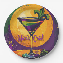 Mid Century Mardi Gras Sunset Fleur De Lis Martini Pappteller