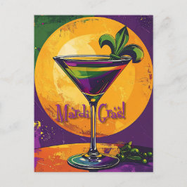 Mid Century Mardi Gras Sunset Fleur De Lis Martini Postkarte