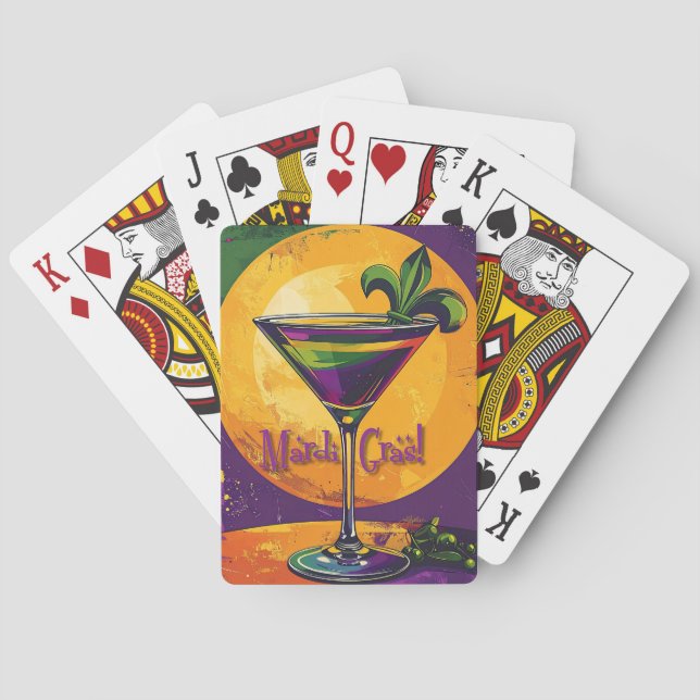 Mid Century Mardi Gras Sunset Fleur De Lis Martini Spielkarten (Rückseite)