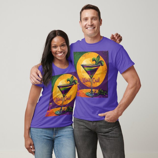 Mid Century Mardi Gras Sunset Fleur De Lis Martini T-Shirt (Unisex)