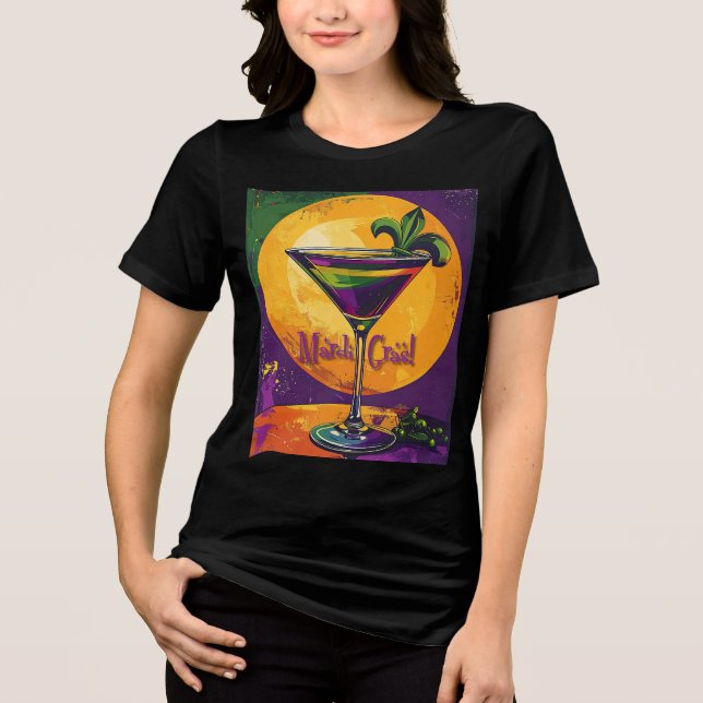 Mid Century Mardi Gras Sunset Fleur De Lis Martini Tri-Blend Shirt (Vorderseite)