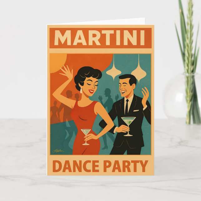 Mid Century Martini Dance Party Karte (Vorderseite)