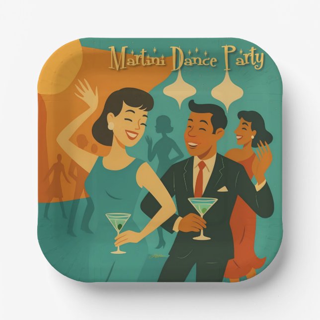Mid Century Martini Dance Party Pappteller (Vorderseite)