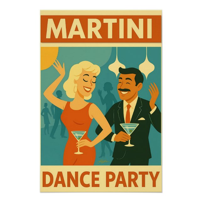Mid Century Martini Dance Party Poster (Vorderseite)