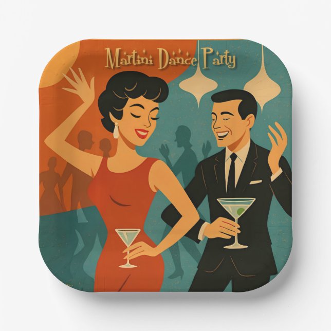 Mid Century Martini Tanzparty Pappteller (Vorderseite)