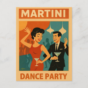 Mid Century Martini Tanzparty Postkarte