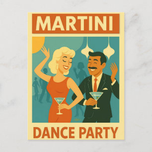 Mid Century Martini Tanzparty Postkarte
