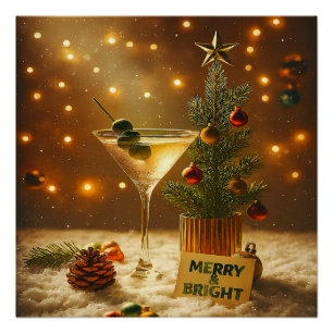 Mid Century Merry & Bright Martini Weihnachtsbaum Poster