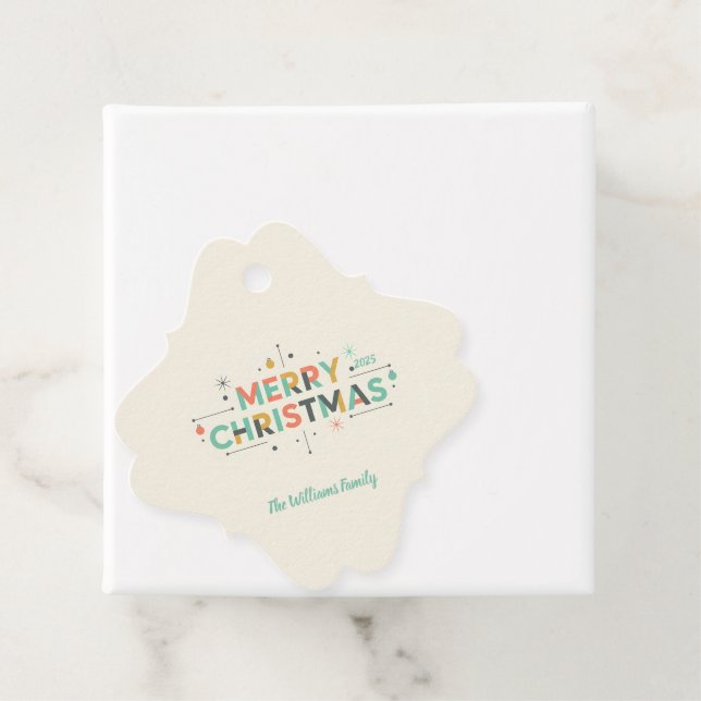 Mid-Century Merry Christmas – Retro Style Geschenkanhänger (Beispiel)