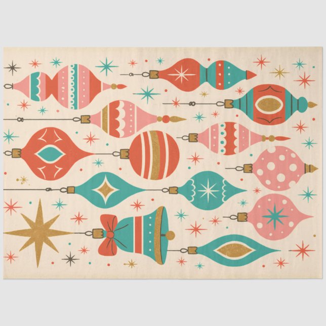 Mid Century Merry Ornaments Retro Weihnachten Seidenpapier (Vorderseite)