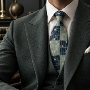 Mid-Century Mint & Navy Atomic Starburst Krawatte