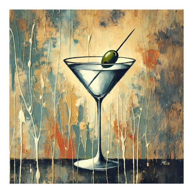 Mid Century Mixed Media Martini Art Fotodruck (Vorne)
