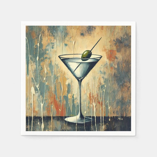 Mid Century Mixed Media Martini Art Serviette (Vorderseite)