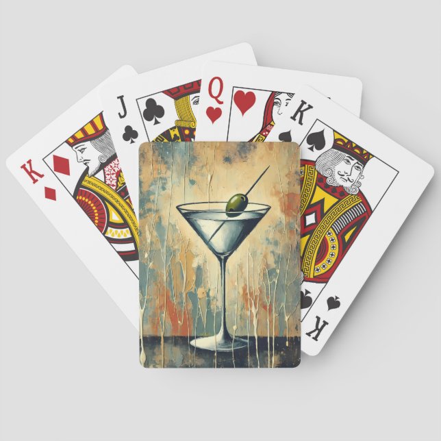 Mid Century Mixed Media Martini Art Spielkarten (Rückseite)