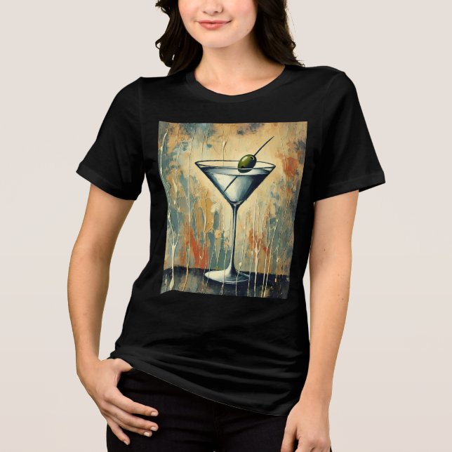 Mid Century Mixed Media Martini Art Tri-Blend Shirt (Vorderseite)