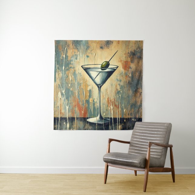 Mid Century Mixed Media Martini Art Wandteppich (Beispiel)