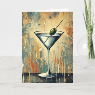 Mid Century Mixed Media Martini Kunst Karte